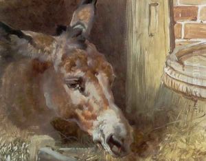A Donkey Feeding by John Frederick Herring Snr