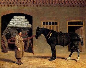 A Cart Horse And Driver Outside A Stable
