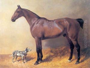 A Bay Hunter and Spotted Dog in a Stable 1846