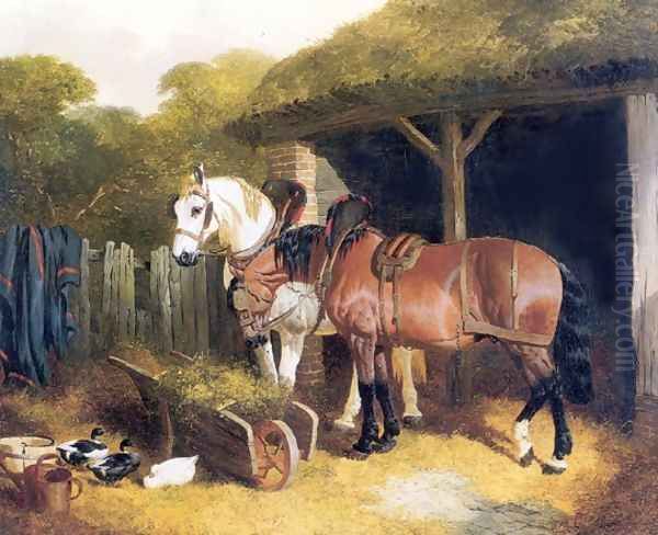 Two Harnessed Cart Horses 1853 by John Frederick Herring Snr