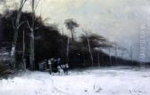 Winter Scene With Timber Cart by Louis Apol