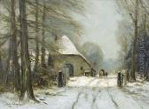 Winterlandschaft Mit Waldweg Und Gehoft.