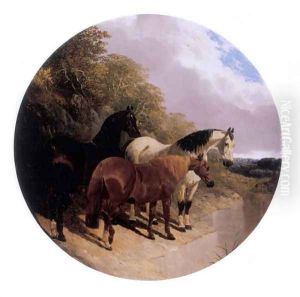 Horses Beside a River 1850 by John Frederick Herring Snr