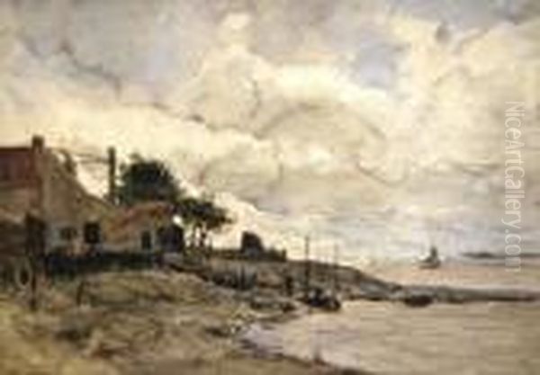 Coastal Scene With Cottages Woodland And Shipping - view 1