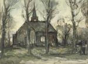 A Church In A Wooded Landscape by Louis Apol