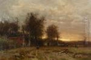 Boerenvrouw Op Bospad Bij Ochtendgloren by Louis Apol