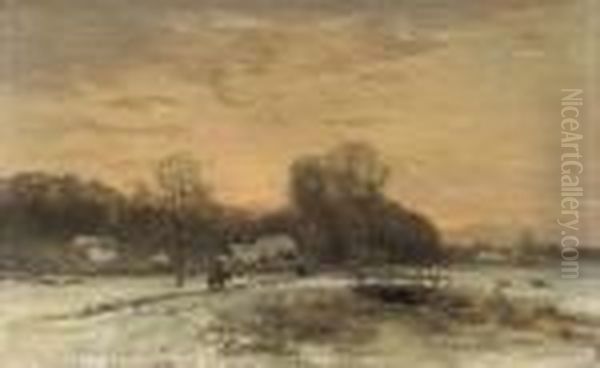 Avondstemming: A Farm At Dusk In Winter - view 1