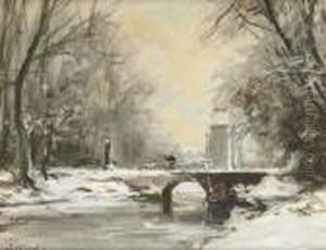 Crossing A Bridge In Winter by Louis Apol