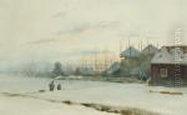 Snow Covered Landscape By Sunset - view 1