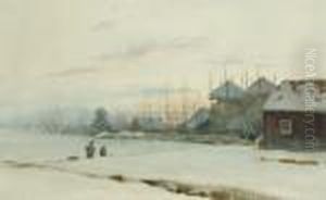 Snow Covered Landscape By Sunset by Louis Apol