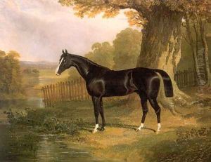 A Dark Hunter in a River Landscape 1832 by John Frederick Herring Snr