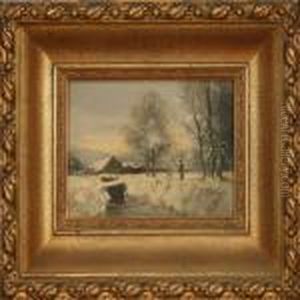 Winterlandscape With Fisherman By A Stream by Louis Apol
