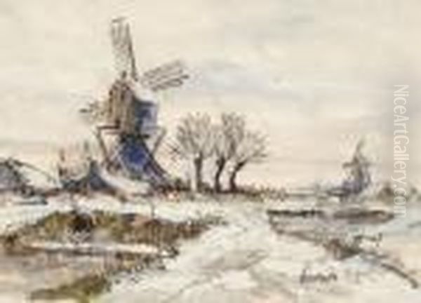 A Winter Landscape With Windmills - view 1