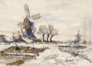 A Winter Landscape With Windmills by Louis Apol