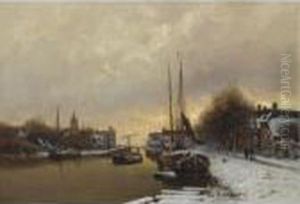 Moored Boats In A Winter Landscape Moored Boats In A Winter Landscape