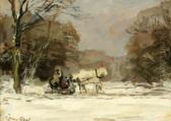 A Sledge Pulled By A Horse In A Winter Landscape - view 1