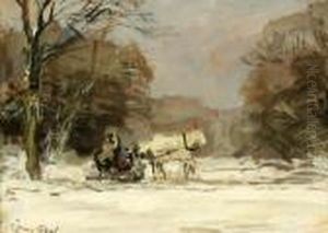 A Sledge Pulled By A Horse In A Winter Landscape by Louis Apol