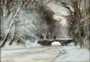 A Figure On A Bridge In A Winter Landscape