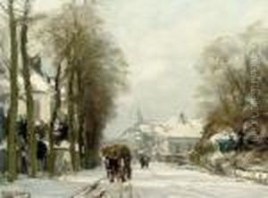 A Horse-drawn Cart In The Snow by Louis Apol