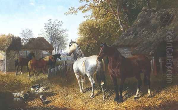 Horses &amp; Ducks In Farmyard - view 1