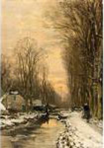 A Figure Walking Along A Waterway In Winter by Louis Apol