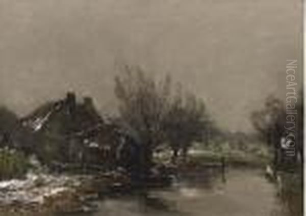 Willows By A Farmhouse In Winter - view 1