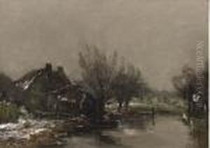 Willows By A Farmhouse In Winter by Louis Apol