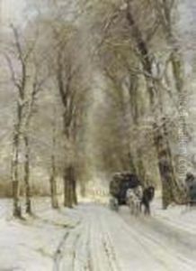 A Horse Drawn Cart On A Snowcovered Forest Track by Louis Apol