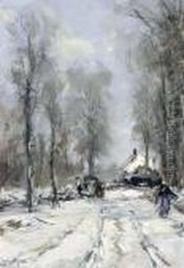 Figures On A Country Road In Winter by Louis Apol