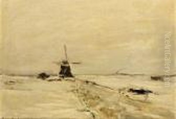 Windmill In A Snow Covered Landscape - view 1