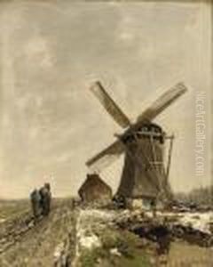 Windmill In A Snowy Landscape by Louis Apol