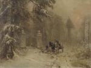 Achter Het Park: A Horse And Cart In Winter by Louis Apol