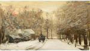 A Peasant In A Winter Landscape At Dusk by Louis Apol