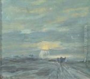 Zonsondergang Bij Delden: A Countryroad At Sunset by Louis Apol