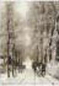 A Horse Drawn Cart On A Snowy Lane by Louis Apol