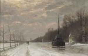 By The Canal In Winter At Dusk by Louis Apol
