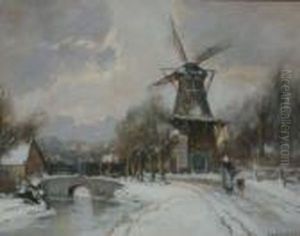 Woman Along A Country Road In Winter by Louis Apol