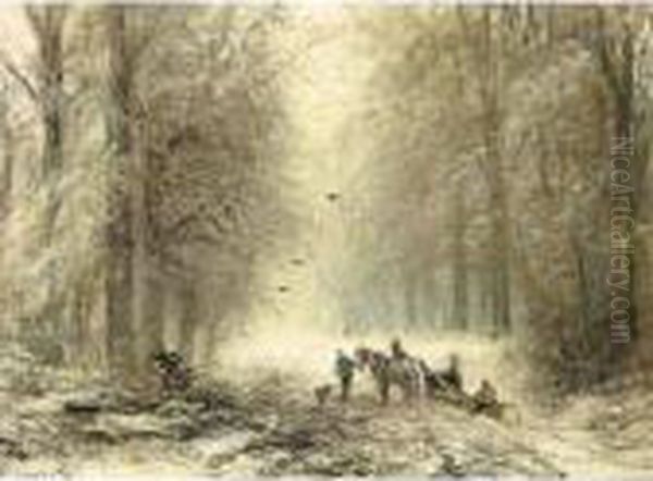 Wood Gatherers In The Haagse Bos In Winter - view 1