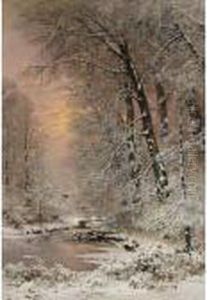 A Snowy Landscape At Sunset by Louis Apol