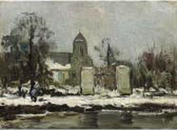 A Winter Landscape With A Figure Walking Along A Canal - view 1
