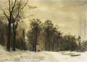 A Horse-drawn Cart In A Snowy Landscape
