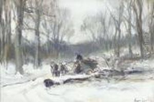 A Horse-drawn Cart On A Frosty Winter Track by Louis Apol