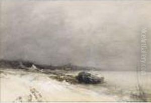 An Extensive Winter Landscape With A Boat An Extensive Winter Landscape With A Boat