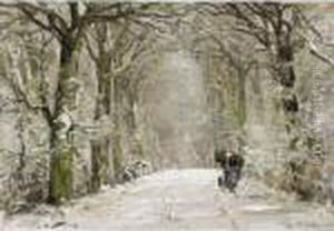 A Woodgatherer In A Snowy Forest by Louis Apol