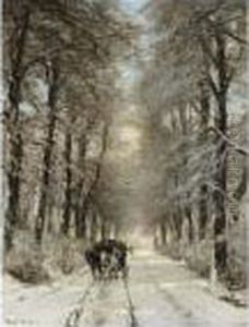 A Horse-drawn Cart On A Snowy Lane