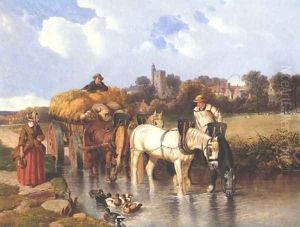 Fording A Stream by John Frederick Herring Snr
