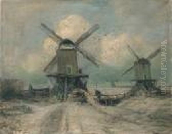 Windmills In An Extensive Winter Landscape - view 1