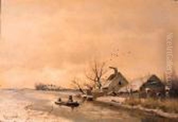 Farms Along A Canal In Winter - view 1