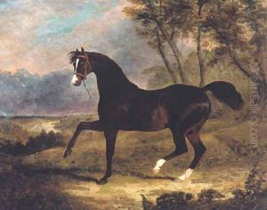 Dark Bay Racehorse in Landscape by John Frederick Herring Snr