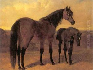 A Mare and Her Foal in a Landscape by John Frederick Herring Snr